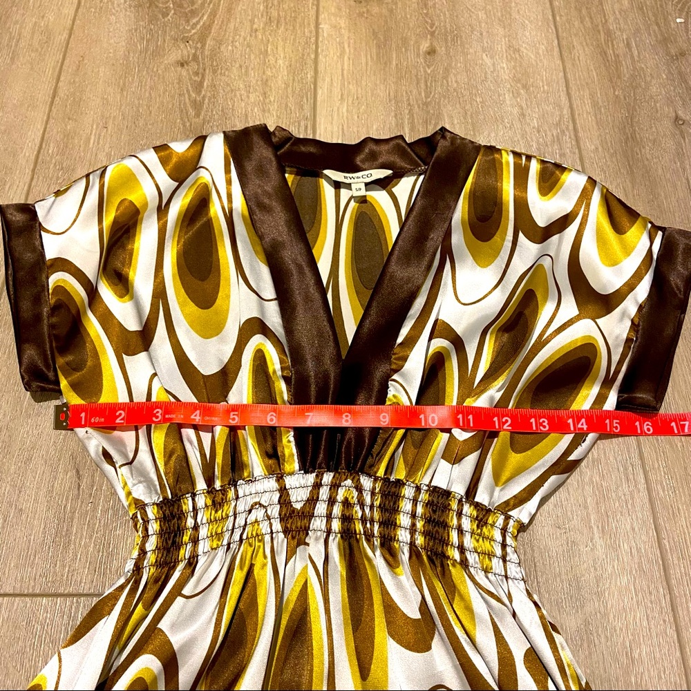 RW&CO Brown Peacock Pattern Satin Dress, Small - Picture 6 of 9